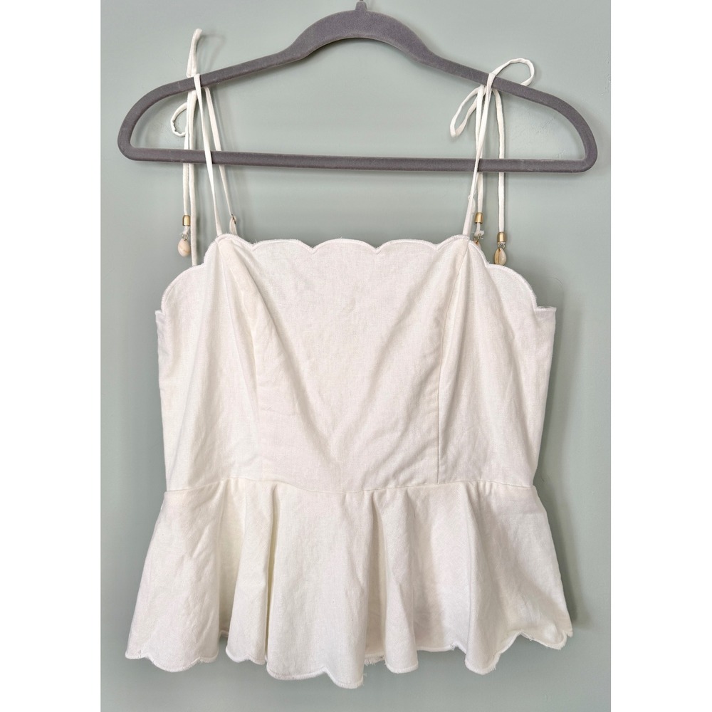 House of Harlow White Linen Scalloped Peplum Tank Top‎ Shell Straps Size 8 NWT